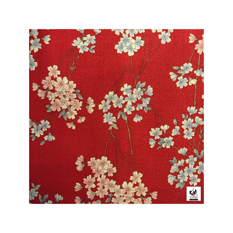 Tissus au mètre CERiSiERS rouge 100% coton (Japon)
