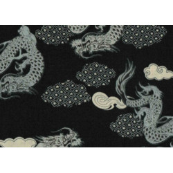 Tissus au mètre DRAGONS noir 100% coton (Japon)