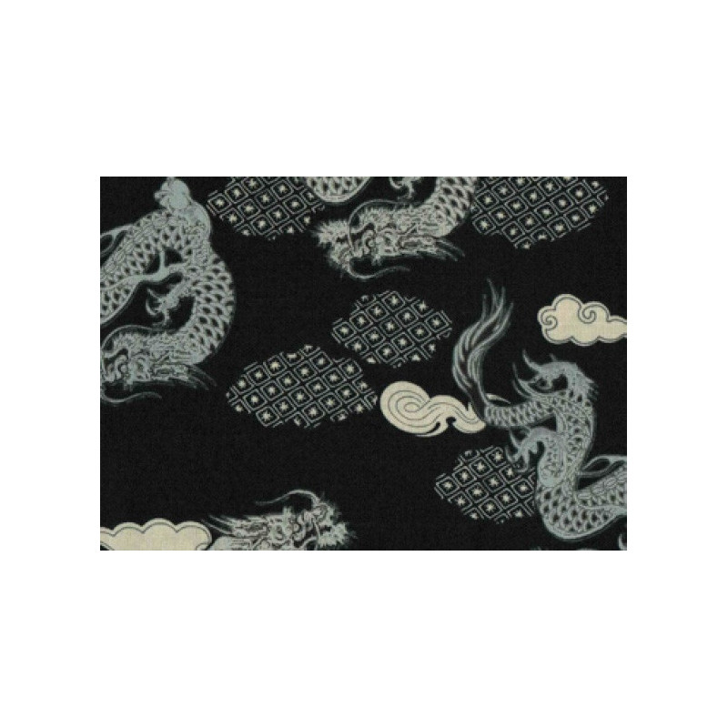 Tissus au mètre DRAGONS noir 100% coton (Japon)