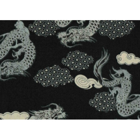 Tissus au mètre DRAGONS noir 100% coton (Japon)
