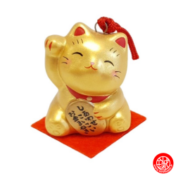 Grelot Maneki neko DORé en argile (h3.8cm)