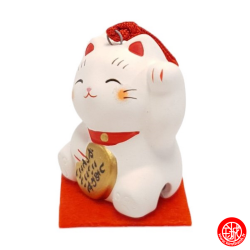Grelot Maneki neko BLANC en argile (h3.8cm)