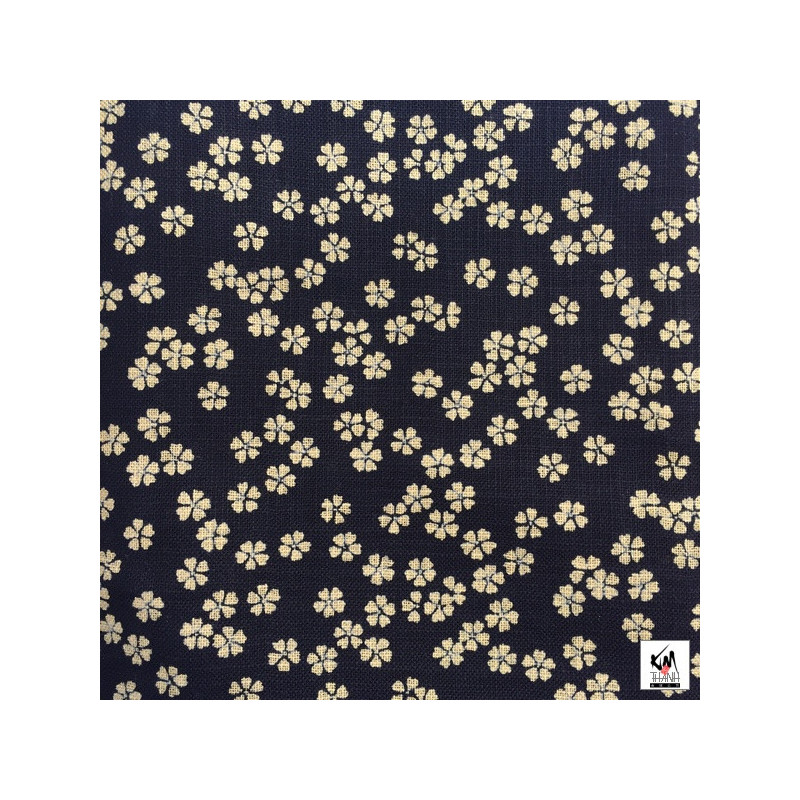 Tissus au mètre FLEURS de CERiSiER bleu nuit 100% coton (Japon)