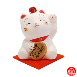 Grelot Maneki neko BLANC en argile (h3.8cm)