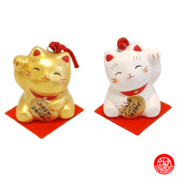 Grelot Maneki neko BLANC en argile (h3.8cm)