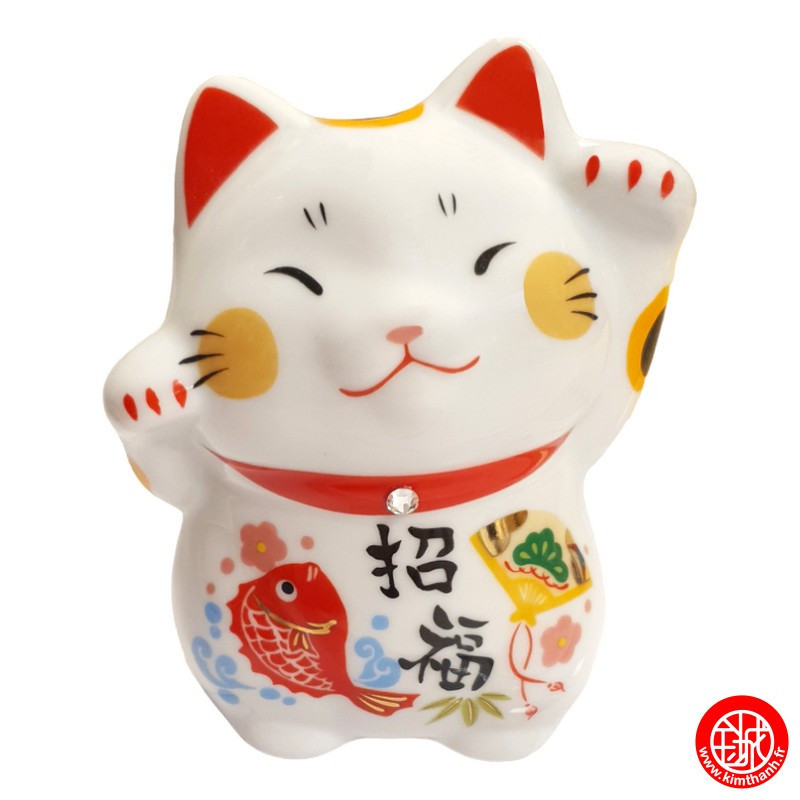 Maneki Neko Cristal WA-FUKU (Bonheur) en porcelaine h8cm