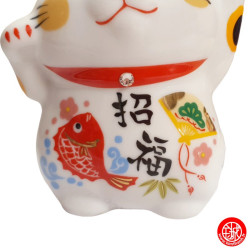 Maneki Neko Cristal WA-FUKU (Bonheur) en porcelaine h8cm