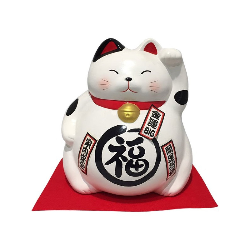 Tirelire Maneki neko BiG DODU en argile BLANC (Bonheur) h21cm