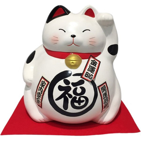 Tirelire Maneki neko BiG DODU en argile BLANC (Bonheur) h21cm