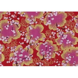Tissus au mètre FLEURS de CERiSiER rouge et doré 100% coton (Japon)