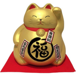 Tirelire Maneki neko BiG DODU en argile DORé (Richesse) h21cm