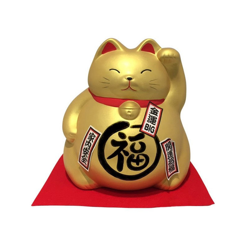 Tirelire Maneki neko BiG DODU en argile DORé (Richesse) h21cm