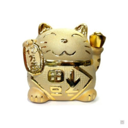 Tirelire Maneki Neko doré en porcelaine "BONhEUR" (h11.5cm)