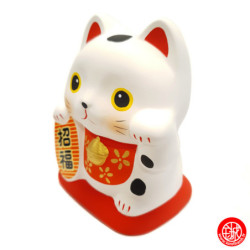 Tirelire Maneki Neko blanc en argile ONEKO-SAN blanc h9.5cm