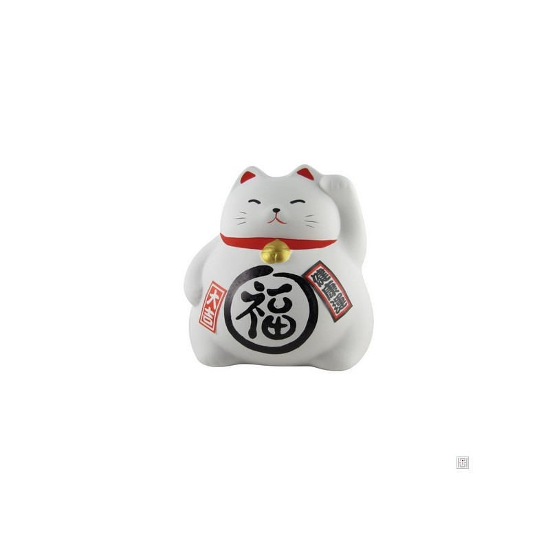 Tirelire Maneki neko DODU en argile BLANC (Bonheur) h9cm