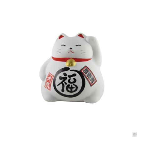 Tirelire Maneki neko DODU en argile BLANC (Bonheur) h9cm