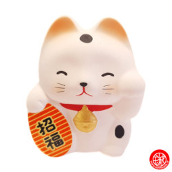 Tirelire Maneki neko RONd-RONd BLANC en argile (Bonheur) h7cm