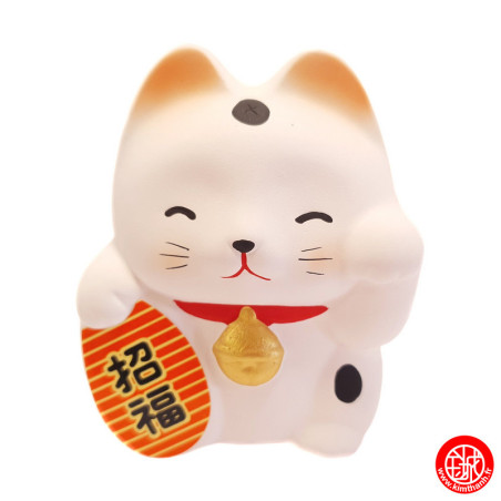 Tirelire Maneki neko RONd-RONd BLANC en argile (Bonheur) h7cm