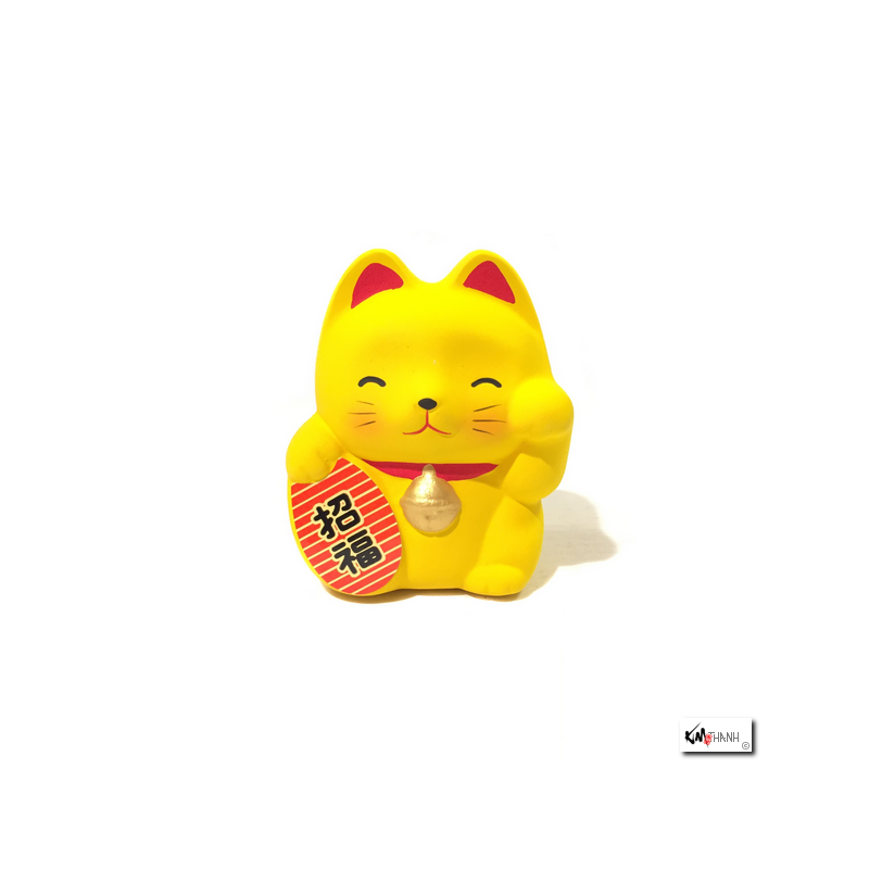 Tirelire Maneki neko RONd-RONd JAUNE en argile (Couple) h7cm