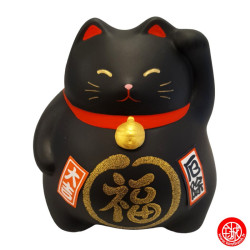 Tirelire Maneki neko DODU en argile NOiR (Chance) h9cm