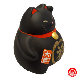 Tirelire Maneki neko DODU en argile NOiR (Chance) h9cm