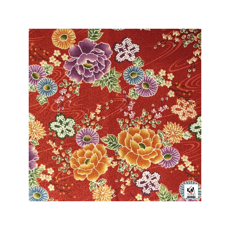 Tissus au mètre FLEURS rouge 100% coton (Japon)