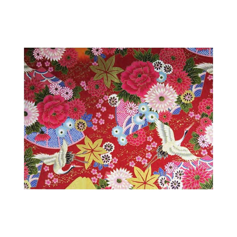 Tissus au mètre FUjiSAN rouge et or 100% coton (Japon)