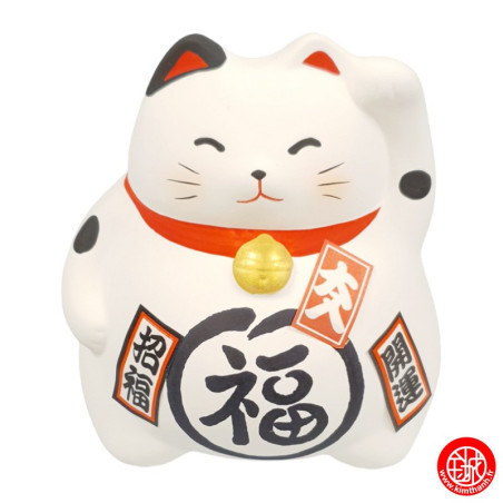 Tirelire Maneki neko DODU en argile BLANC et NOiR (Bonheur) h9cm