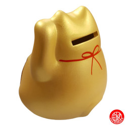 Tirelire Maneki neko DODU en argile DORé (Richesse) h9cm