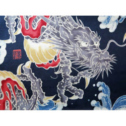 Tissus au mètre GRAND DRAGONS bleu 100% coton (Japon)