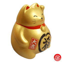 Tirelire Maneki neko DODU en argile DORé (Richesse) h9cm