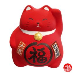 Tirelire Maneki neko DODU en argile ROUGE (Santé) h9cm