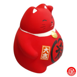 Tirelire Maneki neko DODU en argile ROUGE (Santé) h9cm