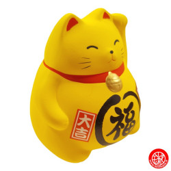 Tirelire Maneki neko DODU en argile JAUNE (Couple) h9cm