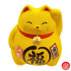 Tirelire Maneki neko DODU en argile JAUNE (Couple) h9cm