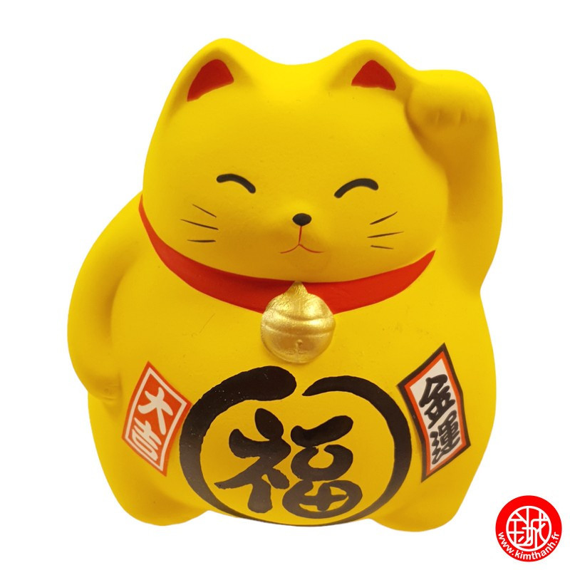 Tirelire Maneki neko DODU en argile JAUNE (Couple) h9cm