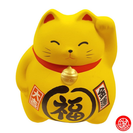 Tirelire Maneki neko DODU en argile JAUNE (Couple) h9cm