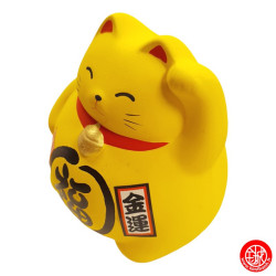 Tirelire Maneki neko DODU en argile JAUNE (Couple) h9cm