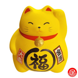 Tirelire Maneki neko DODU en argile JAUNE (Couple) h9cm