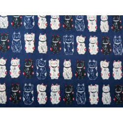 Tissus au mètre MANEKi NEKO bleu marine 100% coton (Japon)