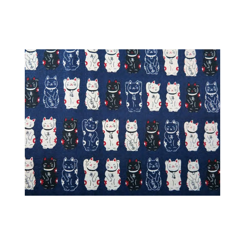 Tissus au mètre MANEKi NEKO bleu marine 100% coton (Japon)