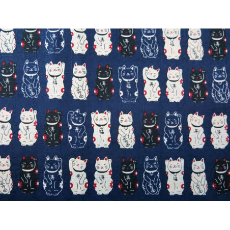 Tissus au mètre MANEKi NEKO bleu marine 100% coton (Japon)