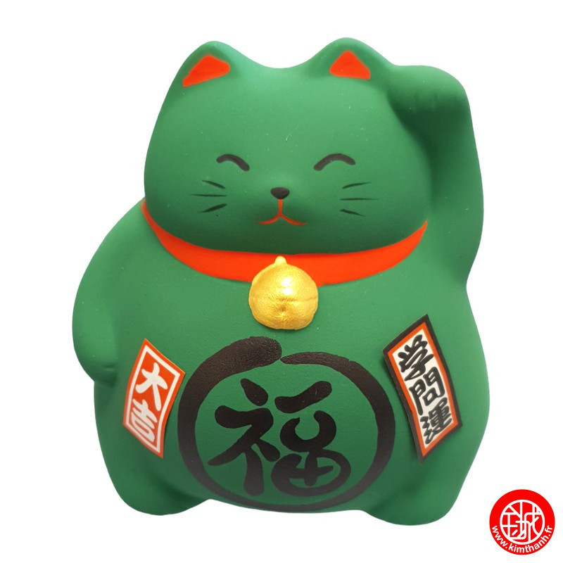 Tirelire Maneki neko DODU en argile VERT (Etudes) h9cm