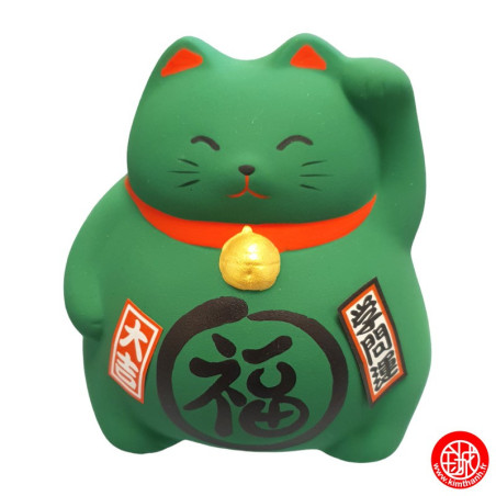 Tirelire Maneki neko DODU en argile VERT (Etudes) h9cm