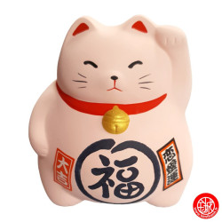Tirelire Maneki neko DODU en argile ROSE (Amour) h9cm
