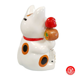 Tirelire Maneki Neko avec chattons et Daruma peint à la main (h20cm)