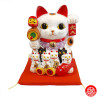Tirelire Maneki Neko avec chattons et Daruma peint à la main (h20cm)