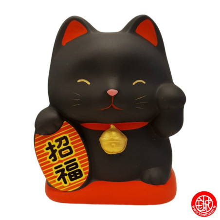 Tirelire Maneki neko RONd-RONd NOiR en argile h10cm