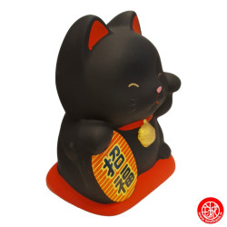 Tirelire Maneki neko RONd-RONd NOiR en argile h10cm