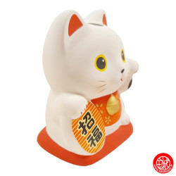 Tirelire Maneki Neko blanc en argile ONEKO-SAN blanc h9.5cm
